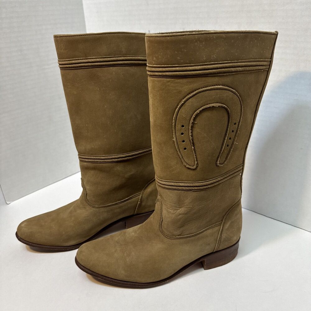 MORENO ROMERO Western Sz 6 Women Cowgirl Horseshoe Boots‎ Brown Leather Biflex
